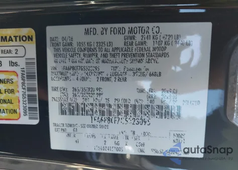 2016 Ford Mustang Gt Premium из США, поврежденный, VIN 1FA6P8CF7G5323095